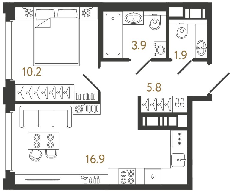 Однокомнатная квартира №1004 в ЖК Гений - 38.7 м²