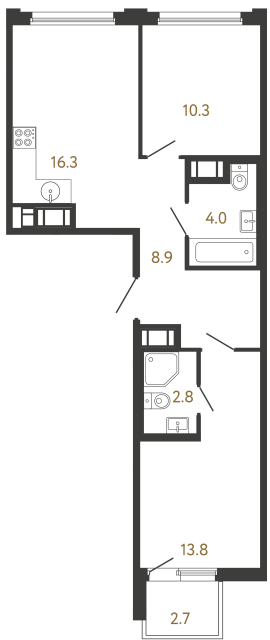 Двухкомнатная квартира №64 в ЖК Гений - 56.1 м²  - №2