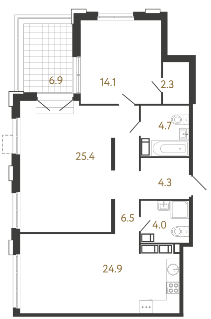 Двухкомнатная квартира №708 в ЖК Струны 2 оч. - 86.2 м²  - №2