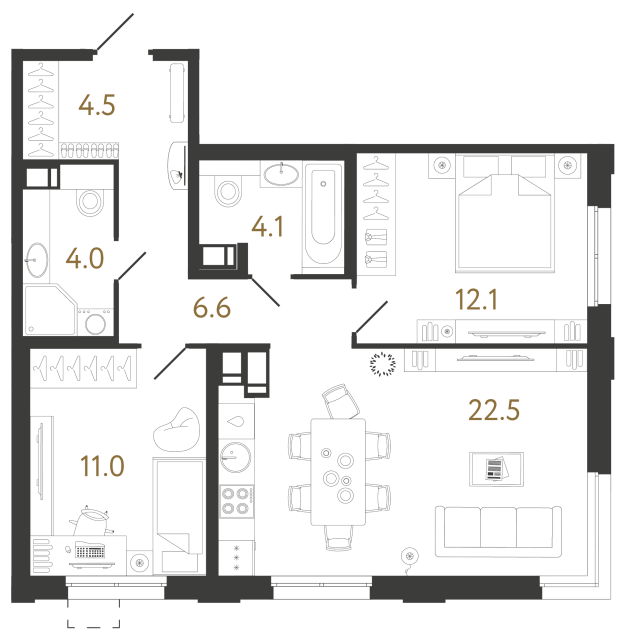 Двухкомнатная квартира №1098 в ЖК Струны 2 оч. - 64.8 м²