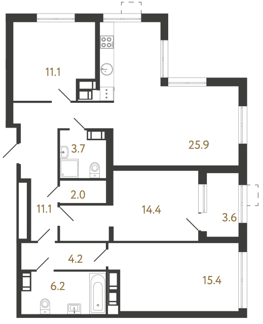 Трёхкомнатная квартира №565 в ЖК Струны - 94 м²  - №2