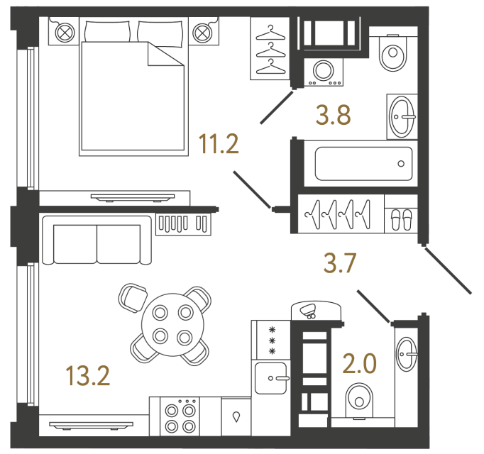 Однокомнатная квартира №214 в ЖК Гений - 33.9 м²