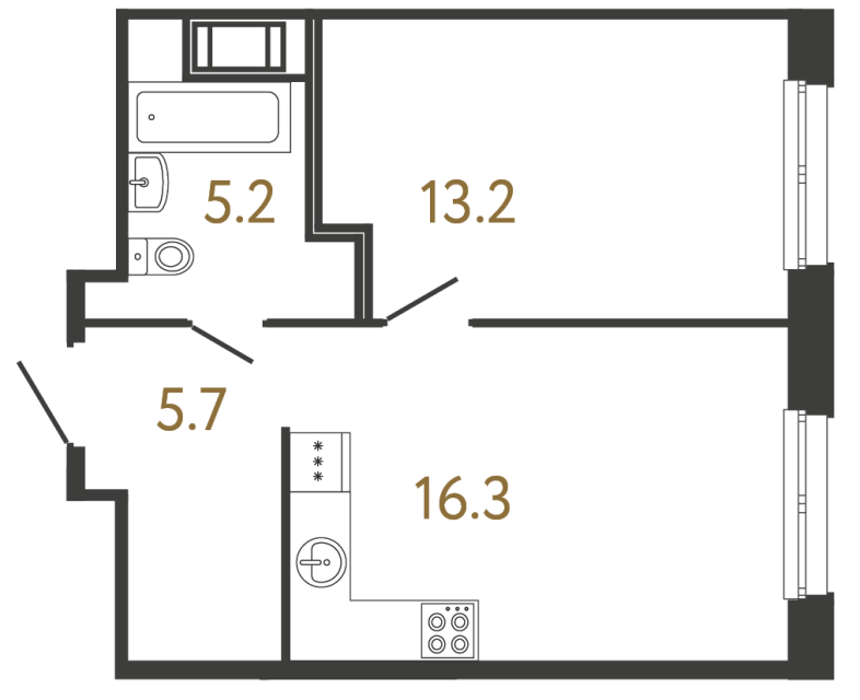 Однокомнатная квартира №194 в ЖК Передвижники - 40.4 м²  - №2