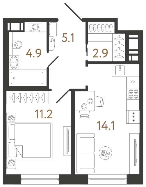 Однокомнатная квартира №230 в ЖК Передвижники 2 - 38.2 м²