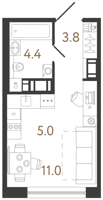 Студия №54 в ЖК Передвижники 2 - 24.2 м²