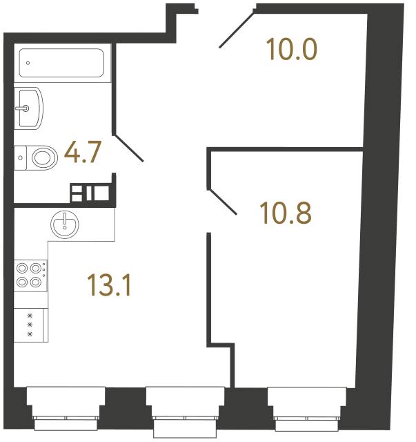 Однокомнатные апартаменты №3 в ЖК Светоч - 38.6 м²  - №2