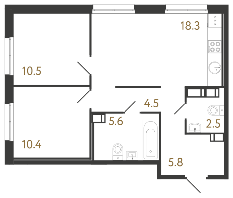 Двухкомнатная квартира №869 в ЖК Струны 2 оч. - 57.6 м²  - №2