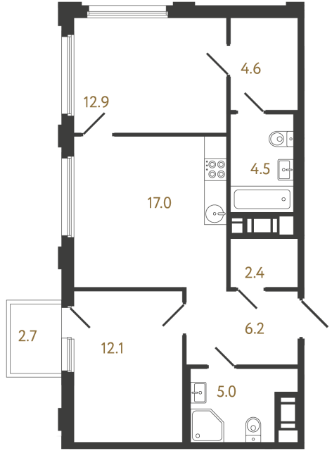 Двухкомнатная квартира №869 в ЖК Гений - 64.7 м²  - №2