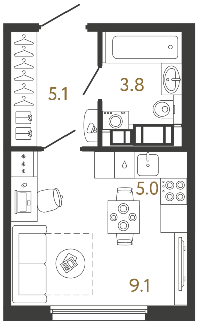 Студия №108 в ЖК Гений - 23 м²