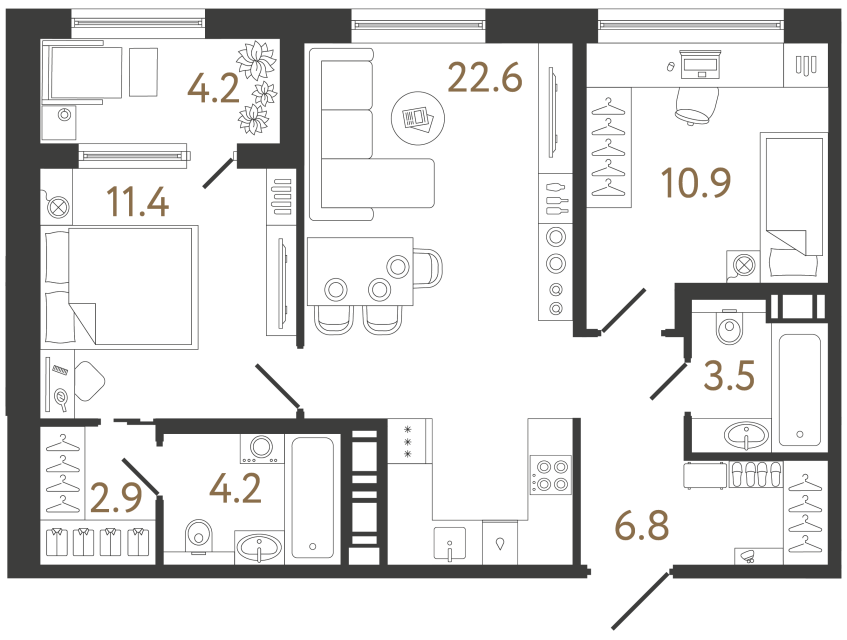 Двухкомнатная квартира №158 в ЖК Передвижники 2 - 62.3 м²