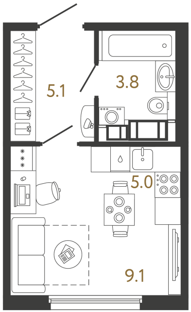 Студия №102 в ЖК Гений - 23 м²