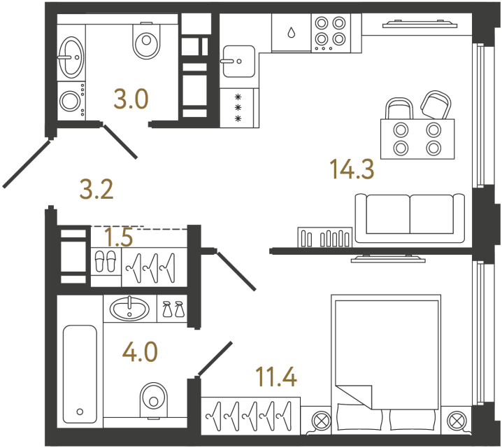 Однокомнатная квартира №754 в ЖК Гений - 37.4 м²