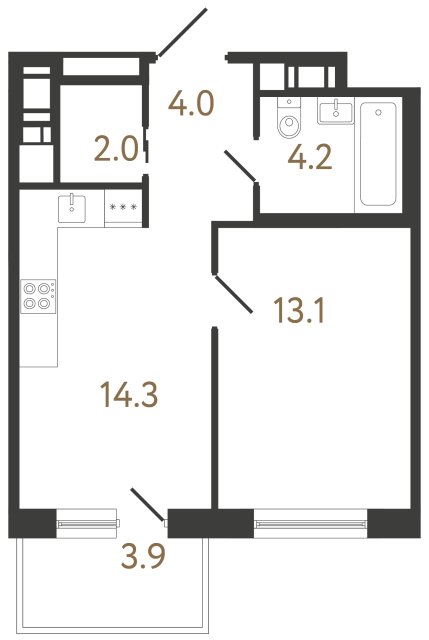 Однокомнатная квартира №64 в ЖК Передвижники 2 - 37.6 м²  - №2