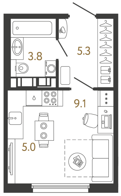 Студия №727 в ЖК Гений - 23.2 м²