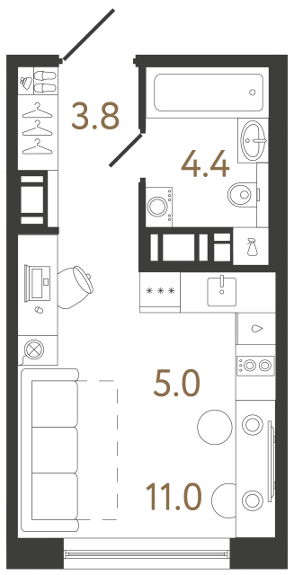 Студия №271 в ЖК Передвижники 2 - 24.2 м²