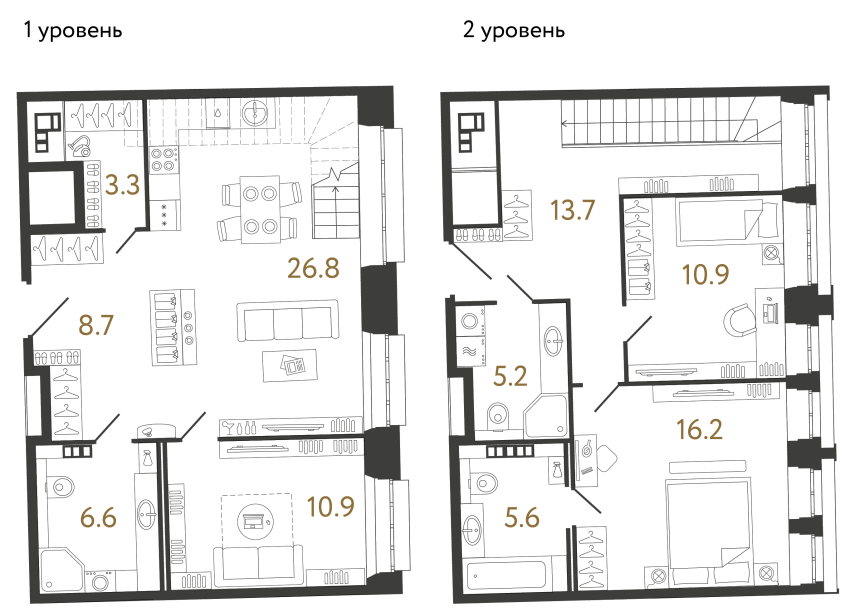 Трёхкомнатные апартаменты №89 в ЖК Светоч - 107.9 м²