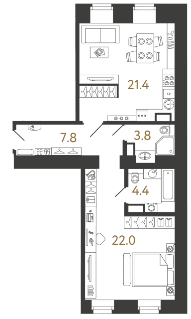 Однокомнатный номер №16 в ЖК Типография - 59.4 м²