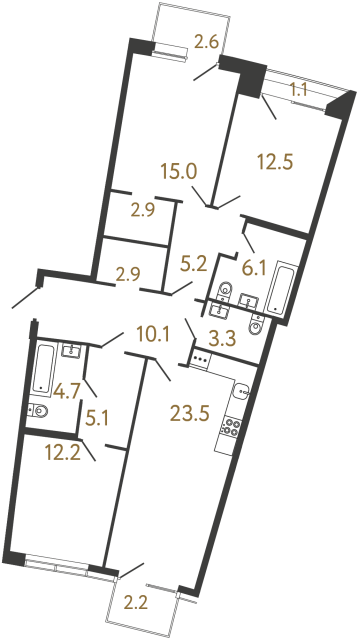 Трёхкомнатная квартира №39 в ЖК Цвет Зеленогорска - 103.5 м²  - №2