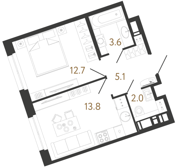 Однокомнатная квартира №126 в ЖК Литера - 37.2 м²