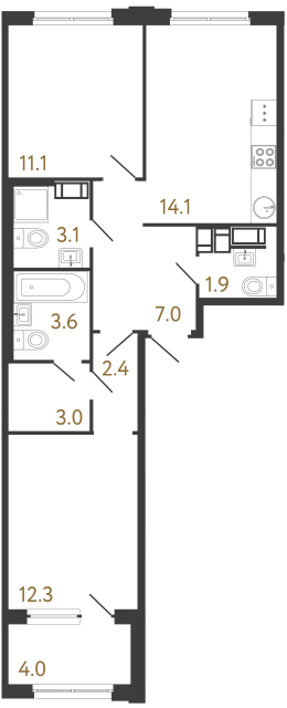 Двухкомнатная квартира №801 в ЖК Струны 2 оч. - 58.5 м²  - №2