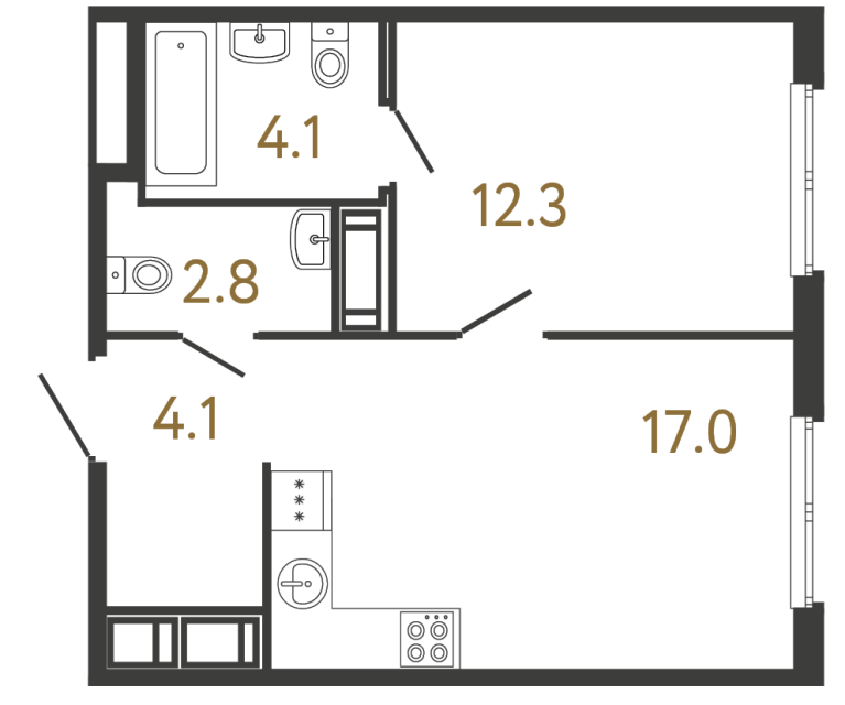 Однокомнатная квартира №90 в ЖК Передвижники - 40.3 м²  - №2