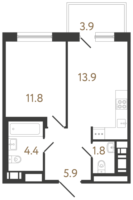 Однокомнатная квартира №346 в ЖК Передвижники 2 - 37.8 м²  - №2