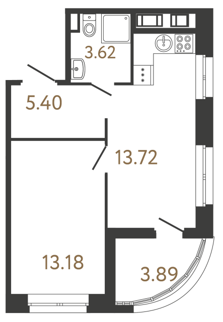 Однокомнатная квартира №501 в ЖК Ultra City 3 - 35.92 м²  - №2