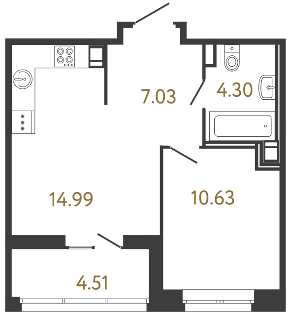 Однокомнатная квартира №226 в ЖК Ultra City 3 - 36.95 м²  - №2