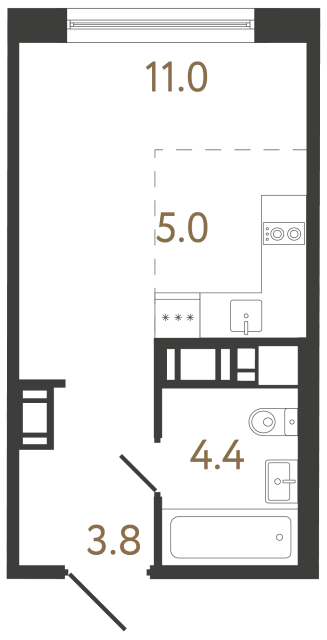 Студия №303 в ЖК Передвижники 2 - 24.2 м²  - №2