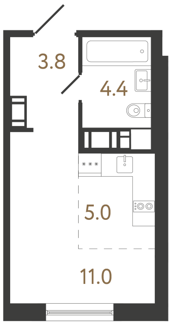 Студия №66 в ЖК Передвижники 2 - 24.2 м²  - №2