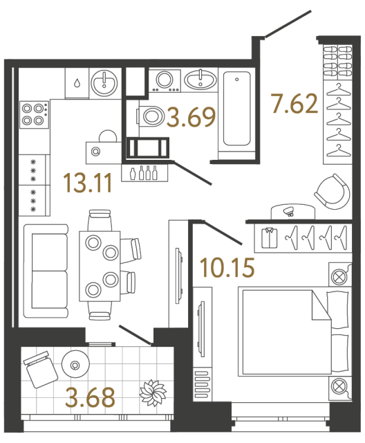 Однокомнатная квартира №418 в ЖК Ultra City 3 - 34.57 м²