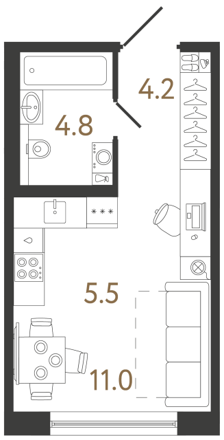Студия №285 в ЖК Передвижники 2 - 25.5 м²