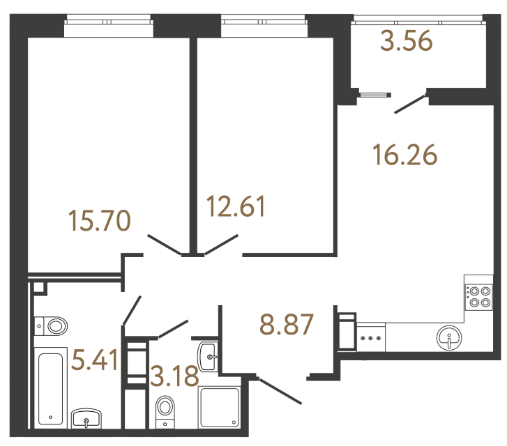 Двухкомнатная квартира №631 в ЖК Ultra City 3 - 62.03 м²  - №2