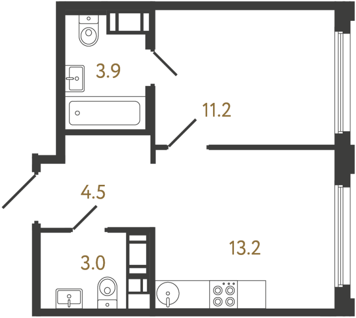 Однокомнатная квартира №852 в ЖК Гений - 35.8 м²  - №2