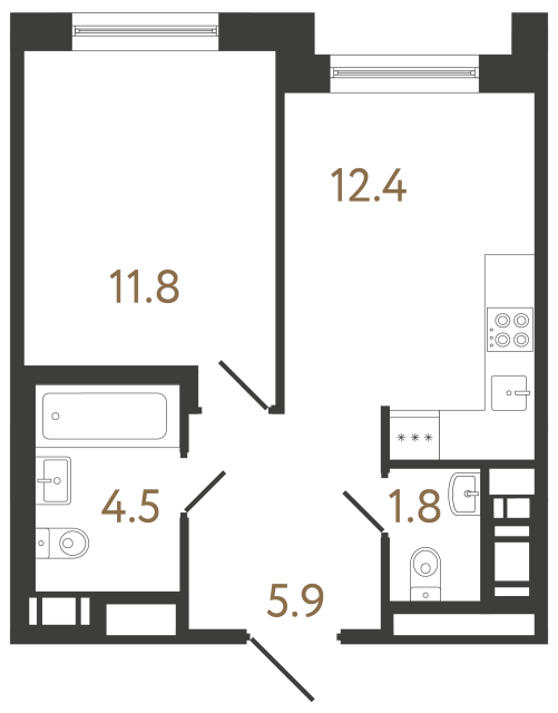 Однокомнатная квартира №390 в ЖК Передвижники 2 - 36.4 м²  - №2
