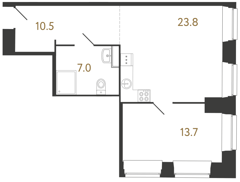 Однокомнатные апартаменты №31 в ЖК Светоч - 55 м²  - №2