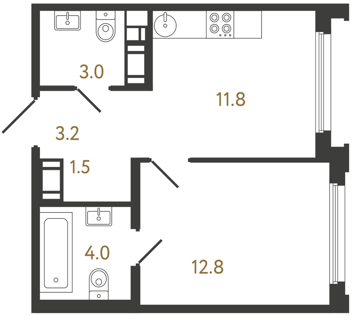 Однокомнатная квартира №783 в ЖК Гений - 36.3 м²  - №2