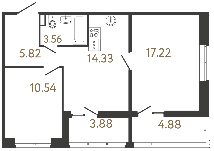 Двухкомнатная квартира №632 в ЖК Ultra City 3 - 51.47 м²  - №2