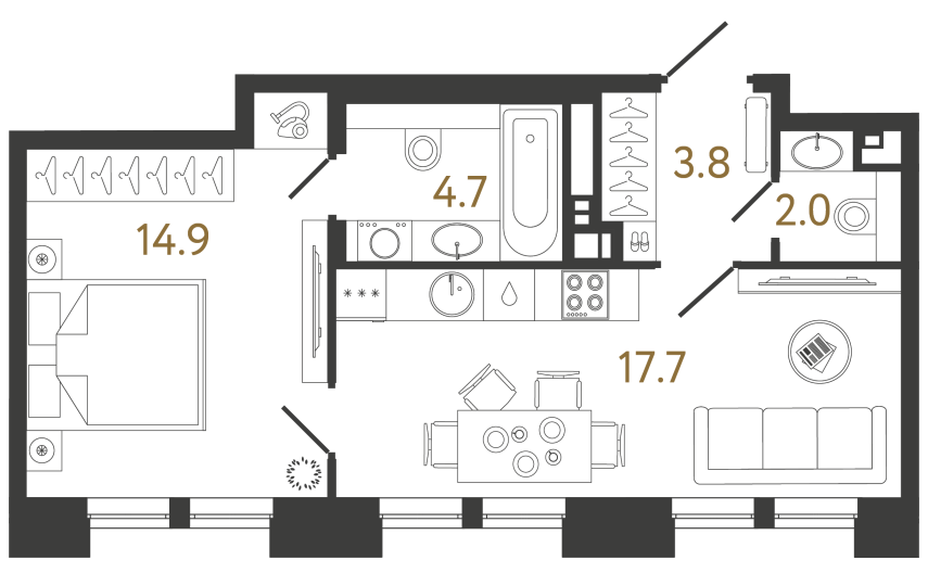 Однокомнатная квартира №2 в ЖК Коллекционер - 43.1 м²