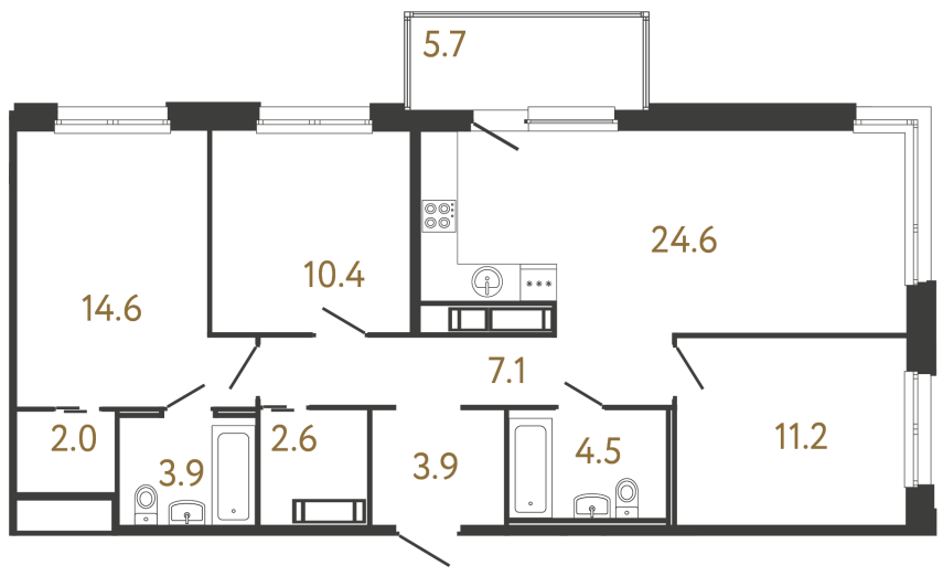 Трёхкомнатная квартира №200 в ЖК Передвижники - 84.8 м²  - №2