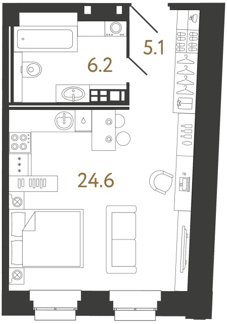Апартаменты-студия №15 в ЖК Светоч - 35.9 м²