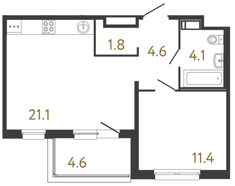 Однокомнатная квартира №177 в ЖК Передвижники - 43 м²  - №2