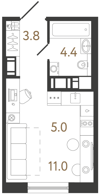 Студия №14 в ЖК Передвижники 2 - 24.2 м²