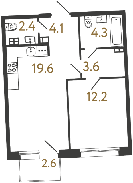 Однокомнатная квартира №17 в ЖК Цвет Зеленогорска - 46.2 м²  - №2