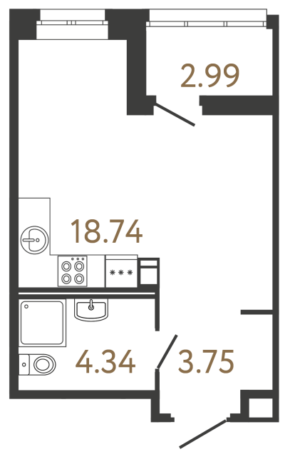 Студия №619 в ЖК Ultra City 3 - 26.83 м²  - №2