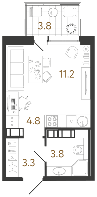 Студия №164 в ЖК Куинджи - 23.3 м²