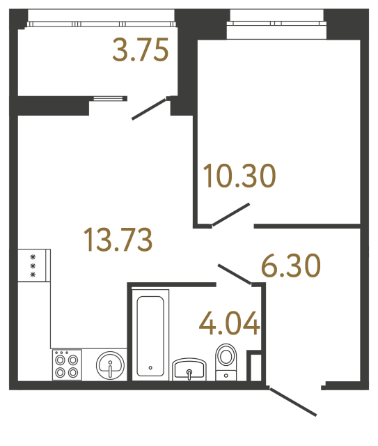 Однокомнатная квартира №908 в ЖК Ultra City 3 - 34.37 м²  - №2