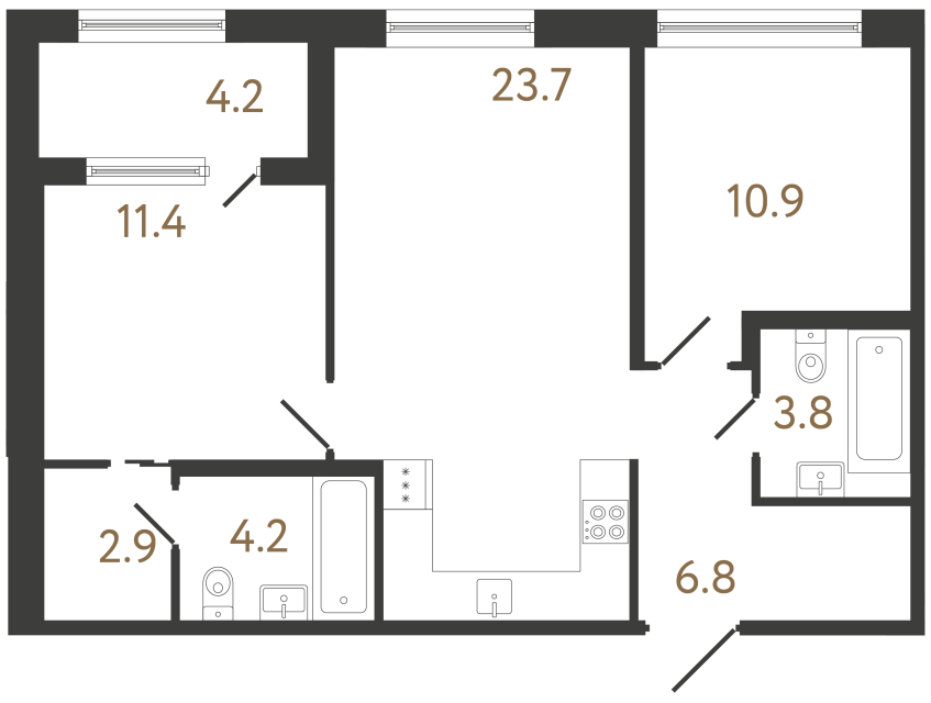Двухкомнатная квартира №148 в ЖК Передвижники 2 - 63.7 м²  - №2