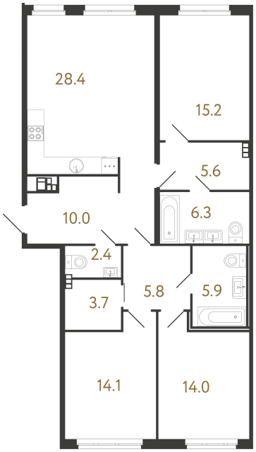 Трёхкомнатная квартира №17 в ЖК Визионер - 111.4 м²  - №2
