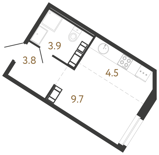Студия №239 в ЖК Куинджи - 21.9 м²  - №2